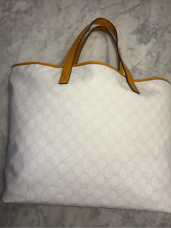 Gucci Handbags - Gucci Large White Canvas Joy Tote with Tan Trim and Handles